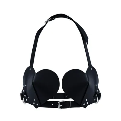 Ліф Feral Feelings Hearts Bra Black із натуральної шкіри