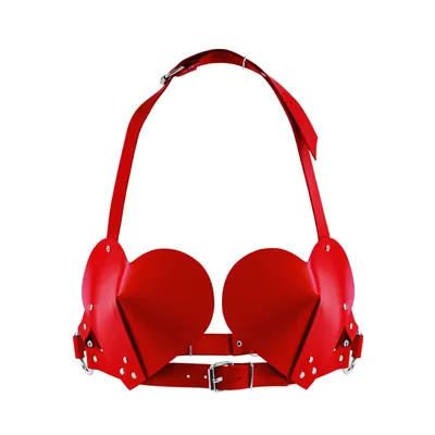 Ліф Feral Feelings Hearts Bra Red із натуральної шкіри