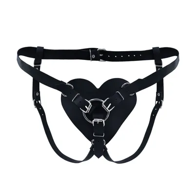 Трусики-страпон Feral Feelings Hearts Strap-on Belt Black, натуральна шкіра
