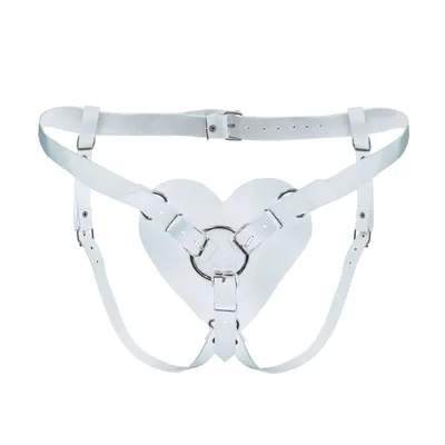 Трусики для страпона Feral Feelings Hearts Strap-on Belt White, натуральна шкіра