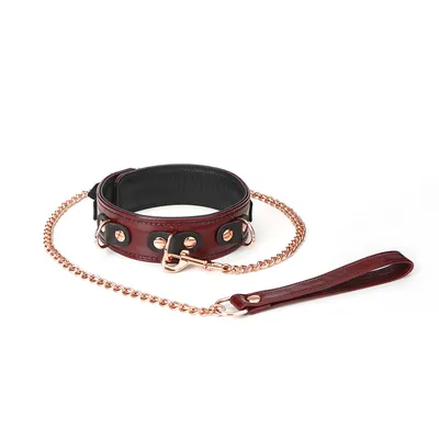 Шкіряний нашийник з повідцем Liebe Seele Wine Red Collar and Leash