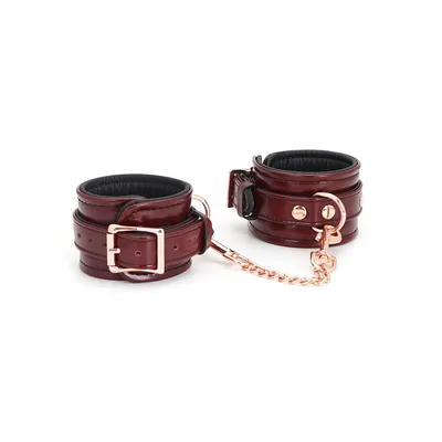 Шкіряні наручники Liebe Seele Wine Red Wrist Cuffs зі знімним ланцюжком