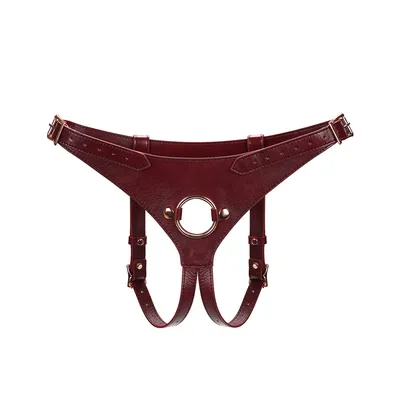 Шкіряні трусики для страпона Liebe Seele Wine Red Strap on Harness