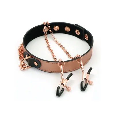 Нашийник із затискачами для сосків Liebe Seele Rose Gold Memory Collar, шкіра, рожеве золото