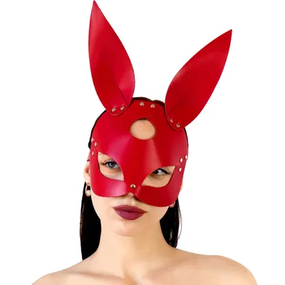 Шкіряна маска Зайчика Art of Sex - Bunny mask, колір червоний