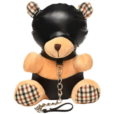 Плюшевий ведмедик HOODED Teddy Bear Plush у шкіряному капюшоні з повідцем, Master Series