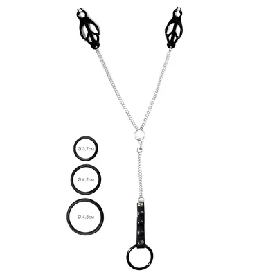 Затискачі для сосків Art of Sex Nipple Clamps for Men Black Clover з еректильним кільцем