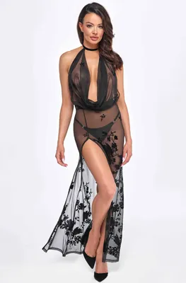 Сукня Noir Handmade F312 Divinity, XXL, black, прозора, в підлогу, відкрита спина