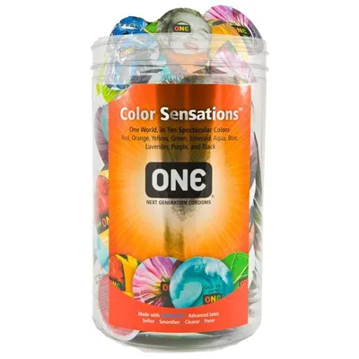 Презервативи ONE Color Sensations, 100 шт, 10 кольорів, туба