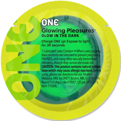 Презерватив ONE Glowing Pleasures, 1 шт, світиться в темряві, зі змазкою
