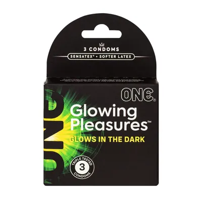 Презервативи ONE Glowing Pleasures, 3 шт, світяться в темряві