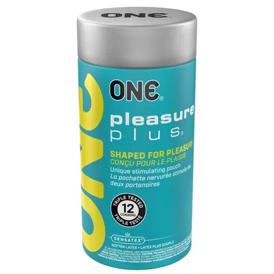 Презервативи ONE Pleasure Plus, 12 шт, з ребристою ділянкою на кінці, тубус