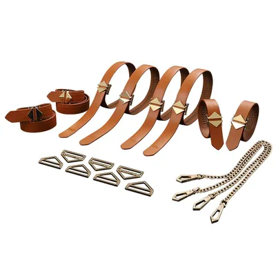 Набір для бондажу LOCKINK 8-Bondage-Straps Restraint Set, коричневий, 8 ременів зі шкіри