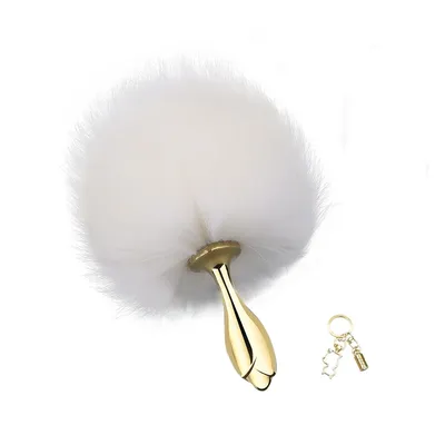 Металева анальна пробка з хвостом LOCKINK SEVANDA White Bunny-Tail Anal Rose-shape Plug