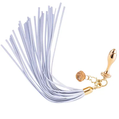 Анальна пробка з флоггером LOCKINK SEVANDA White Pony-Tail Anal Rose-shape Plug
