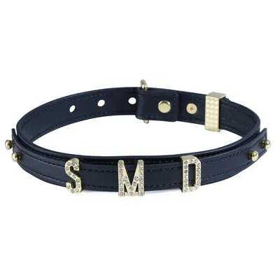 Нашийник LOCKINK Dark DIY Alphabet Collar, чорний, зі стразами