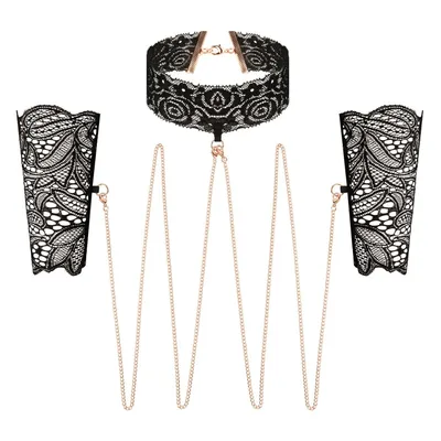 Мереживні наручники та комір Rosy Gold Lace Cuffs and Collar, чорні