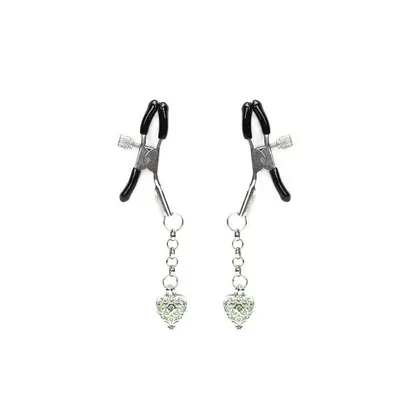 Затискачі для сосків Liebe Seele Glow-in-dark Nipple Clamps з сердечком, зелене світіння