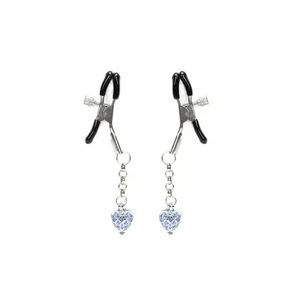 Затискачі для сосків Liebe Seele Glow-in-dark Nipple Clamps Blue із сердечками, що світяться в темряві