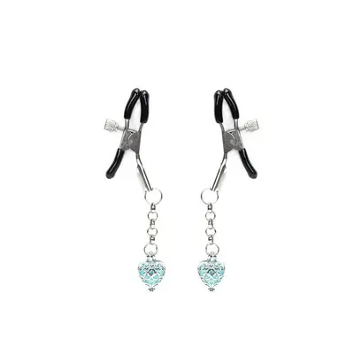 Затискачі для сосків Liebe Seele Glow-in-dark Nipple Clamps з сердечками, Light Blue