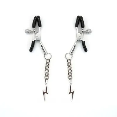 Затискачі для сосків Liebe Seele Lightning Nipple Clamps Silver, підвіска-блискавка