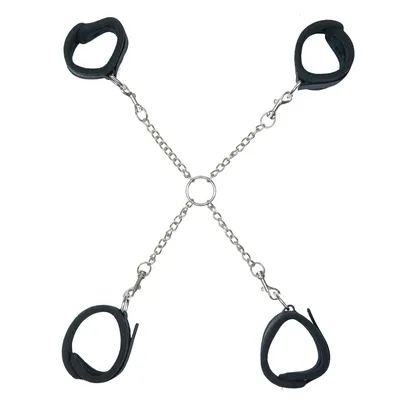 Крестовина Punishment – Hog-Tie – Black, наручники та поножі на ланцюжку