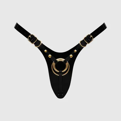 Трусики для страпона Strap-On-Me Leatherette Harness Fabulous - One Size, чорні глянцеві