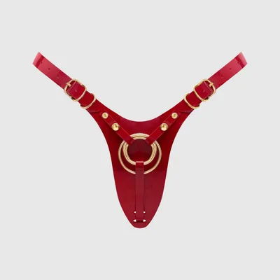 Трусики для страпона Strap-On-Me Leatherette Harness Fabulous - One Size, червоні глянцеві