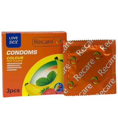 Презервативи Recare Color Fruit Flavour Condoms, 3 шт, м'ята, банан, полуниця