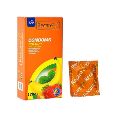Презервативи Recare Color Fruit Flavour 12 шт, аромати м'ята, банан, полуниця