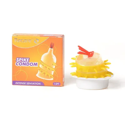 Насадка на член Recare Spike Condom Yellow з вусиками та спіраллю шипів