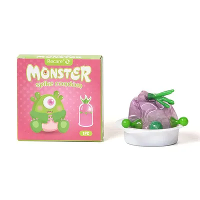 Насадка на член Recare Green Monster Spike Condom з рядом кульок і вусиками