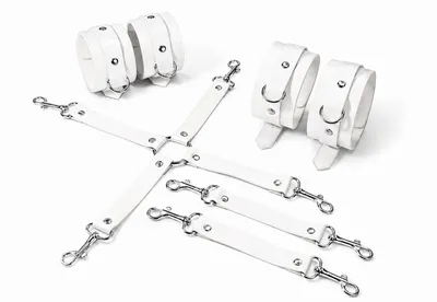 Набір для BDSM Feral Feelings BDSM Kit 3 White: наручники, поножі, хрестовина